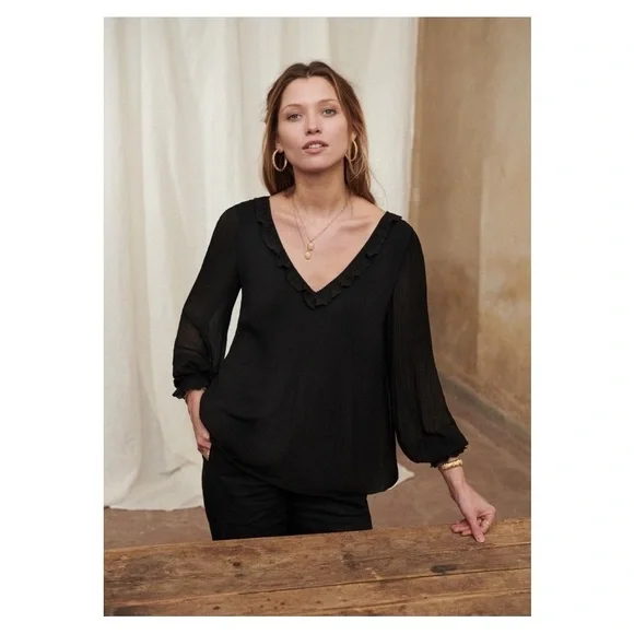 Sezane Black Blouse with Ruffle Detail - Picture 5 of 8